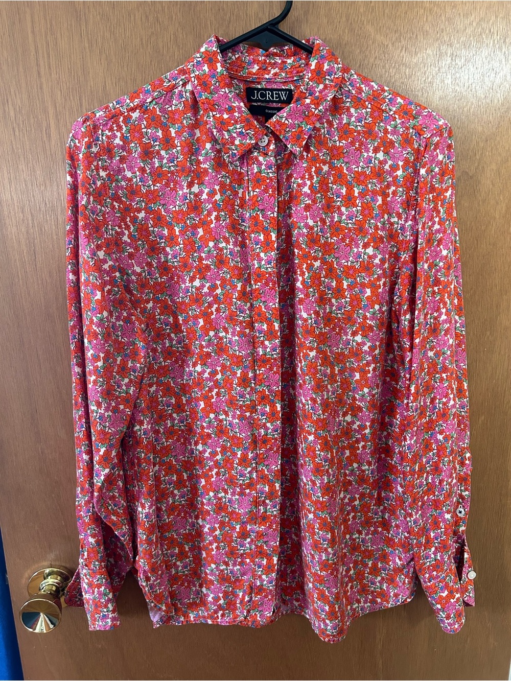 J. Crew Red and Pink Floral Button-Down Shirt